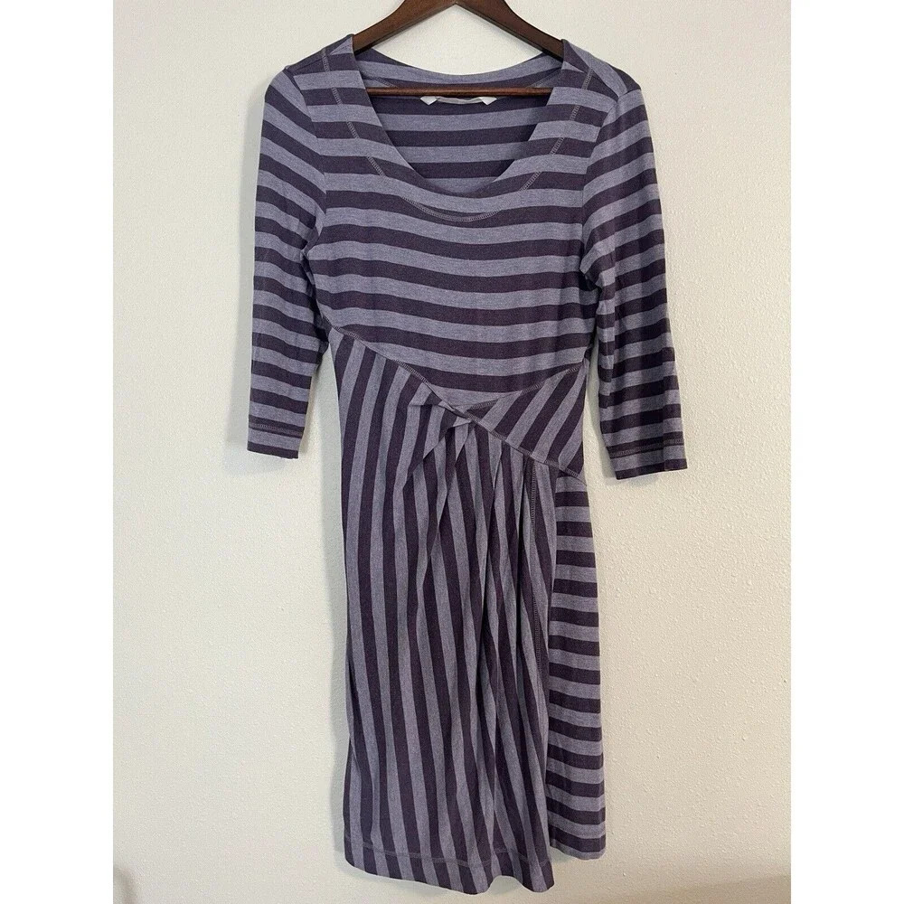Athleta Dress Women’s M‎ Splendor Lotus Wrap Striped Jersey 3/4 Sleeve Purple